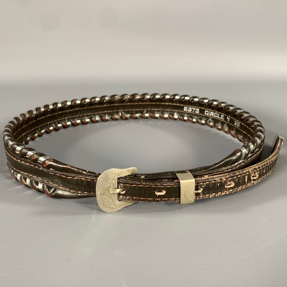 CIRCLE Y Waist Size 26 Brown Silver Leather Belt - Picture 1 of 7